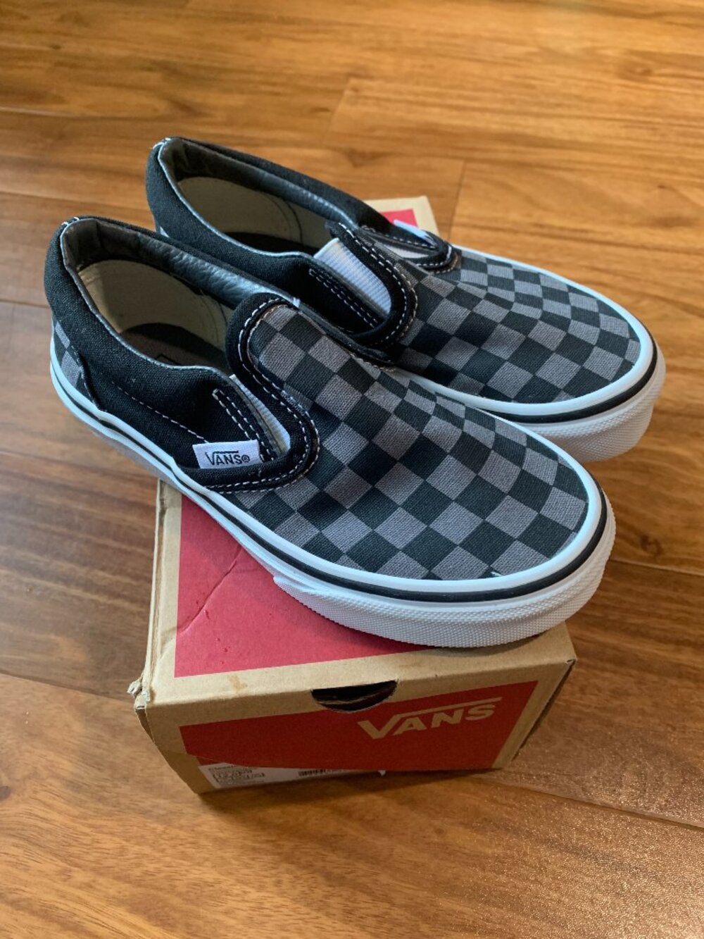 vans slip-ons shoes checkered grey black